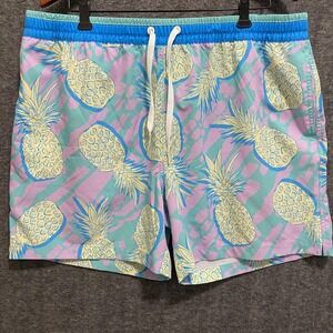 Chubbies The Low Tides Swim Trunks Mens 2XL Blue Pink Pineapple Print Mesh Beach